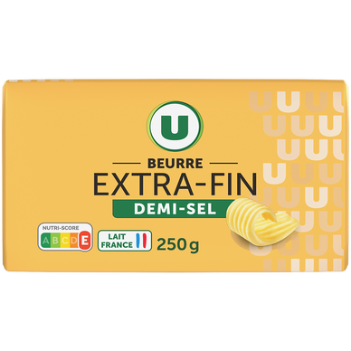 Beurre extra fin demi-sel  80% de MG, plaquette de 250g