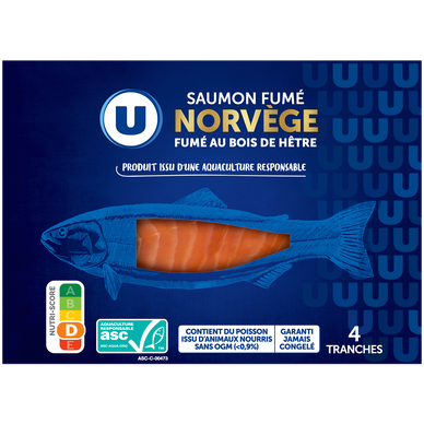 Saumon  fumé au bois de hêtre, Atlantique Norvège, salé au sel sec, 4tranches - 140g