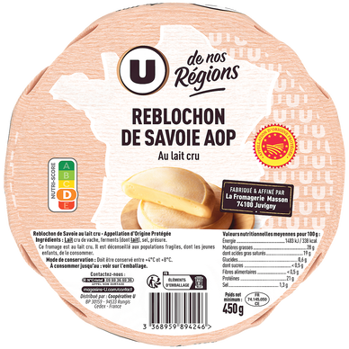 Reblochon de Savoie AOP au lait cru  28% mg, 450g