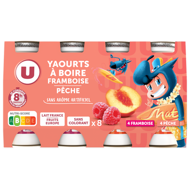 Yaourt à boire aromatisé pêche et framboise  8x100g