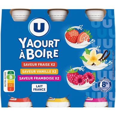 Yaourts à boire 3 parfums fraise vanille framboise  6x180g