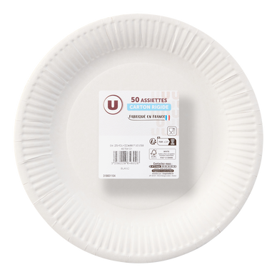 Assiette en carton FSC diamètre 23cm blanc x50