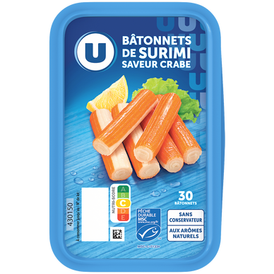 Bâtonnets de préparation à base de chair de poisson saveur crabe - x30- 500g