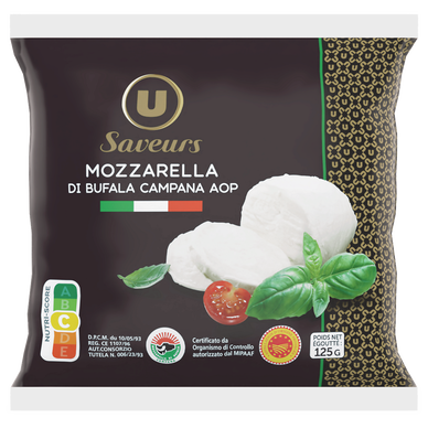 Mozzarella di bufala Campana DOP au lait pasteurisé 25% de MG, 125g