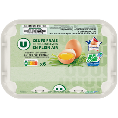 Oeufs poules plein air calibre mixte U boîte x6