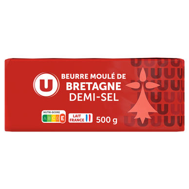 Beurre moulé demi-sel 80%MG, plaquette de 500g