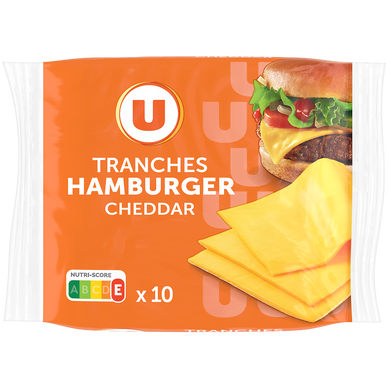 Fromage fondu Cheddar pour hamburger 17%MG - Barquette 10 tranches, 200g