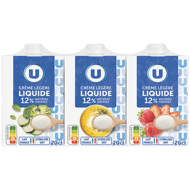 Crème légère liquide stérilisée T, 12%mg, 3x20cl