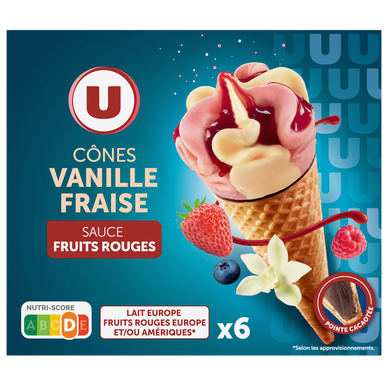 Cônes glacés vanille fraise  x6