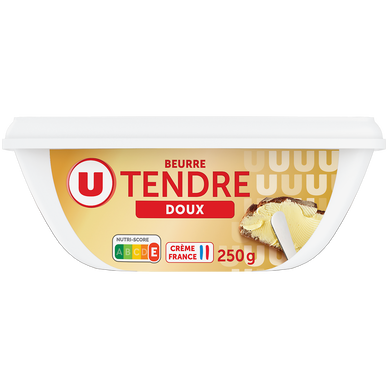 Beurre tendre à tartiner doux 82% de matière grasse  barquette de 250g
