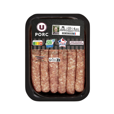 Chipolata sans colorant,  France, 6 pièces, barquette, 330g