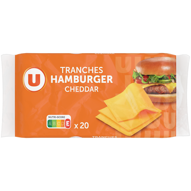 Tranches de fromage fondu au cheddar pour hamburger  19% de MG, x20 -340g