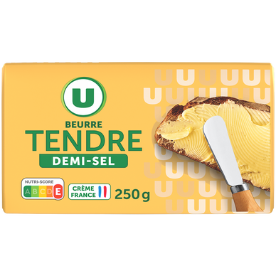 Beurre tendre demi sel 80% de MG, plaquette de 250g