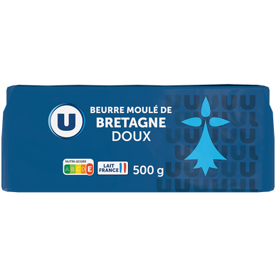 Beurre moulé de Bretagne doux 82%MG, plaquette de 500g