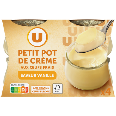 Desserts lactés à la crème aux oeufs frais saveur vanille  4x100g