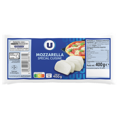 Mozzarella au lait pasteurisé  20% de MG, 400g