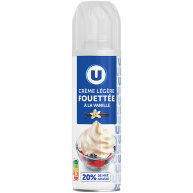 Crème UHT légère fouettée à la vanille sous pression 20%mg - 250g