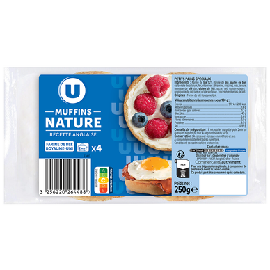 Muffins nature Recette Anglaise  x4  -  250g