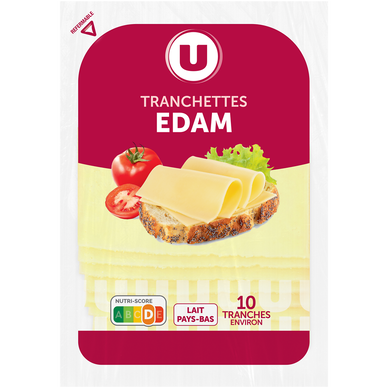 Edam en tranchettes au lait pasteurisé  24%MG, 200g