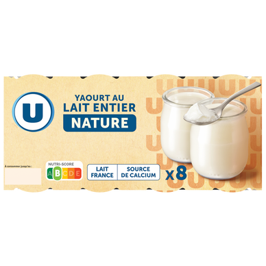Yaourt au lait entier nature pot en verre 8x125g