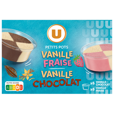 Petits pots crème glacée vanille fraise & vanille chocolat U x12, 342g