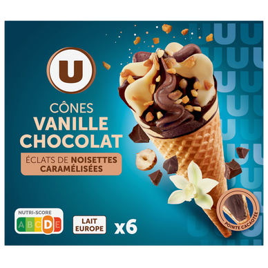 Cônes glacés vanille chocolat,  x6, 384g