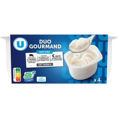 Fromage blanc frais au lait pasteurisé mousse Duo Gourmand, 4x100g, 10,4%MG
