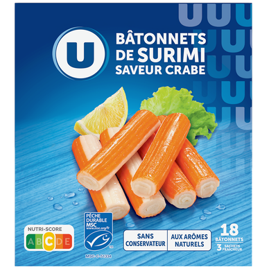 Bâtonnets de préparation à base de chair de poissons saveur crabe - x18 - 288g