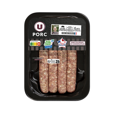 Chipolata sans colorant aux herbes,  France, 4 pièces, barquette, 220g