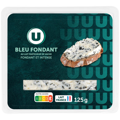 Bleu fondant à pâte persillée au lait pasteurisé  34,3% de MG,  125g