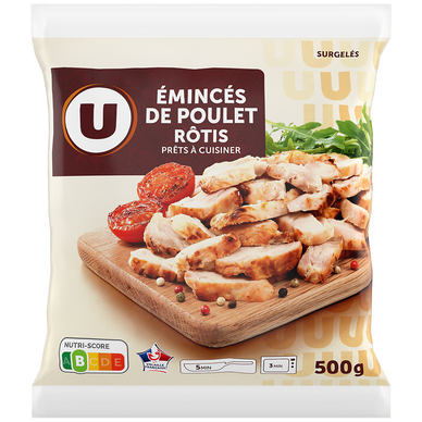 Emincés de poulet rôtis cuits surgelés  500g