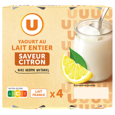 Yaourt au lait entier citron pot verre 4x125g