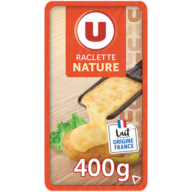 Raclette tranchette nature lait pasteurisé 28%mg U barquette 400g