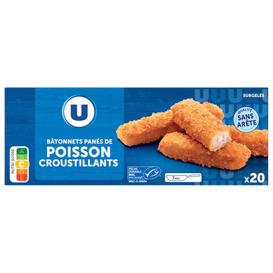 Bâtonnets de poisson blanc croustillant  20 unités, 600g