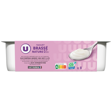 Yaourts brassés nature 0% de matière grasse  8x125g