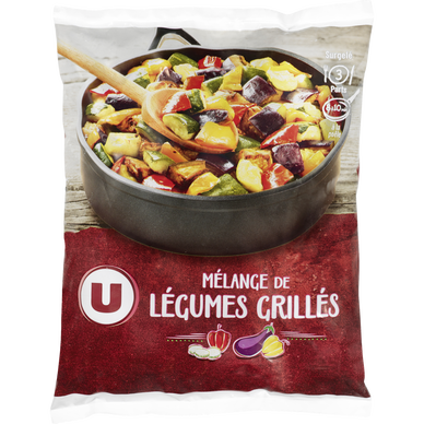 Mélange de légumes grillés (aubergines en cubes,courgettes en cubes,poivrons rouges et jaune en morceaux) grillés  600g
