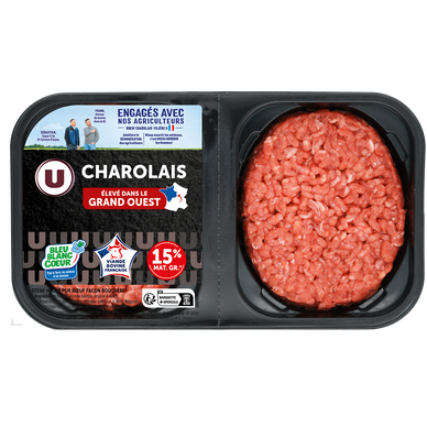 Steak haché, 15%MAT GR, Charolais GRAND-OUEST, 2 pièces 125g, s/atm