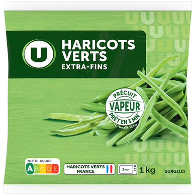 Haricots verts extras fins précuits  sachet de 1kg