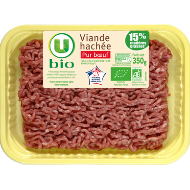 Haché, 15% Mat.Gr., BIO,, France, barquette, 1 pièce, 350g