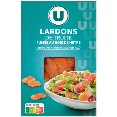 Lardons de truite fumée au bois de hêtre,  plateau de 90g