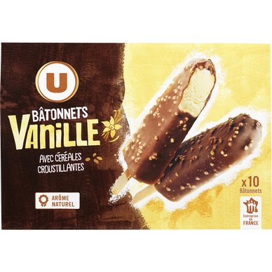 Bâtonnets glacés vanille avec céréales crousitllantes 10 pièces, 370g
