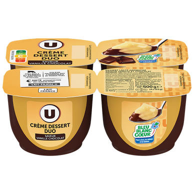 Crème dessert duo saveur vanille chocolat 4x125g