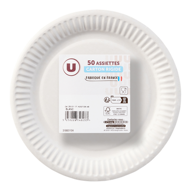 Assiette en carton FSC diamètre 18cm blanc x50