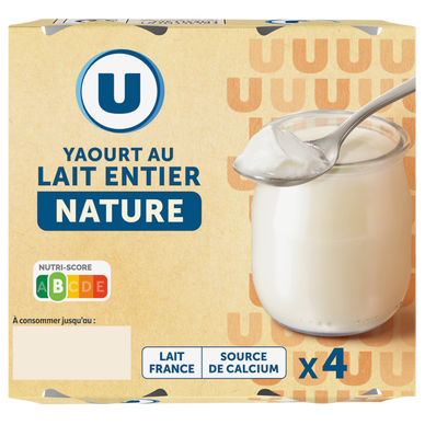Yaourt nature au lait entier pot en verre 4x125g