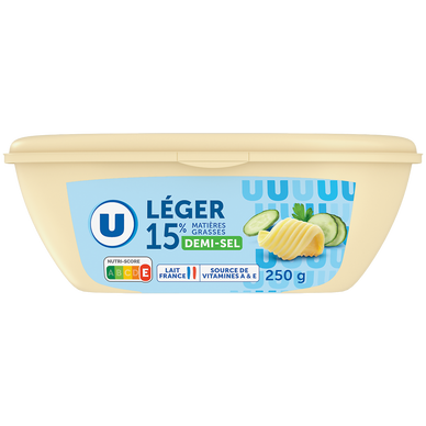Matière grasse laitière légère 1/2 sel 15%MG, barquette de 250g