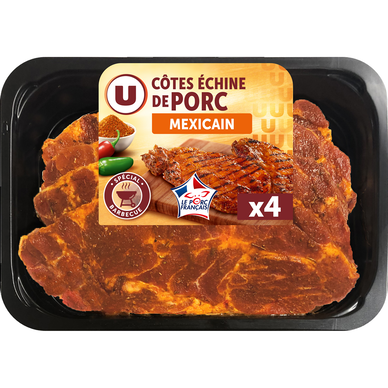 Côte échine avec os marinée mexicaine,  France, barquette 4 pièces 700g