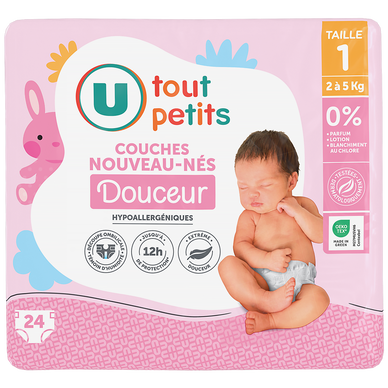 Couches douceur plus nouveaux-nés taille 1 2/5kg  x24
