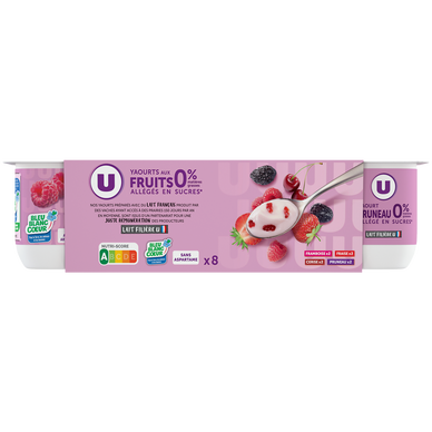 Yaourt allégé en sucres aux fruits rouges  0% de MG, 8x125g