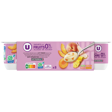 Yaourt allégé en sucres aux fruits jaunes  0% de MG, 8x125g