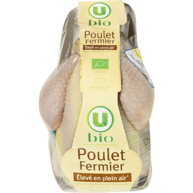 Poulet entier fermier jaune prêt à cuire bio, France,